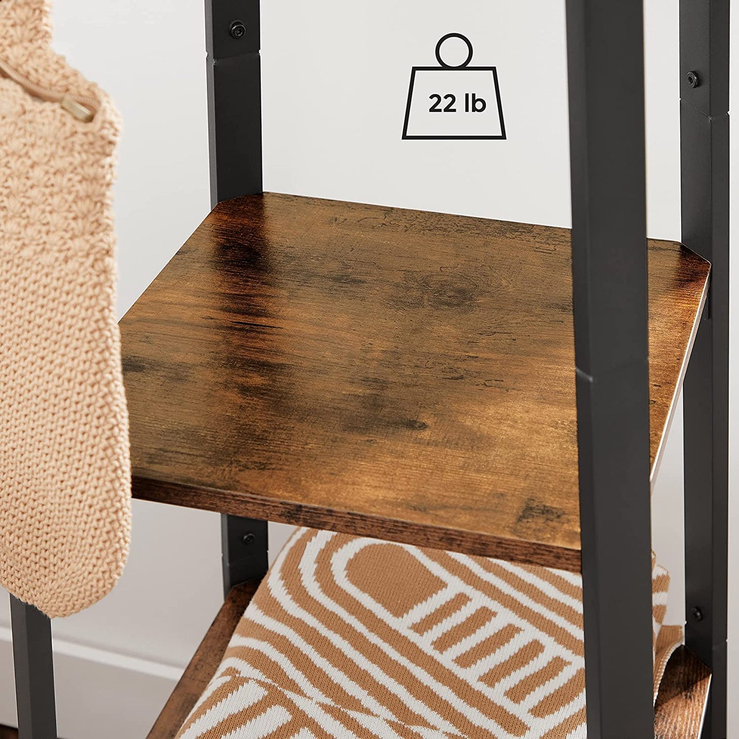 Industrial Coat Rack with 3 Shelves and Hooks