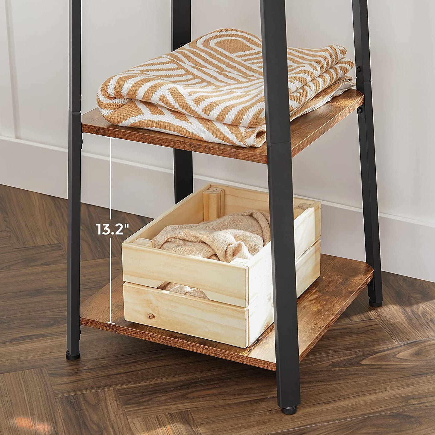 Industrial Coat Rack with 3 Shelves and Hooks