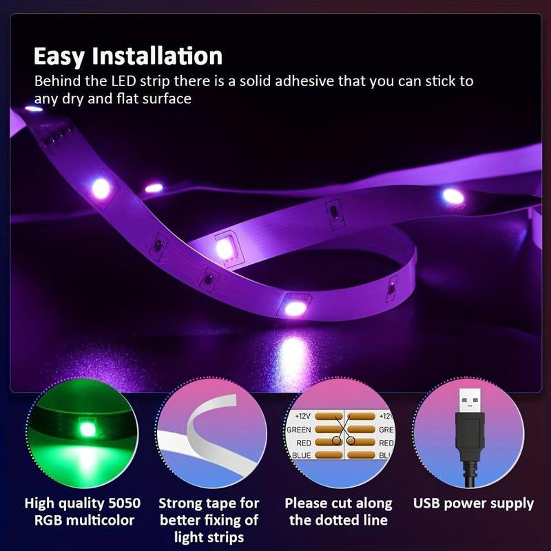 5M LED Light Strip, 1 Count Mother'S Day Gift, RGB Color Changing Night Light with App Control, Ambient Light for Home TV, PC & Laptop Decor