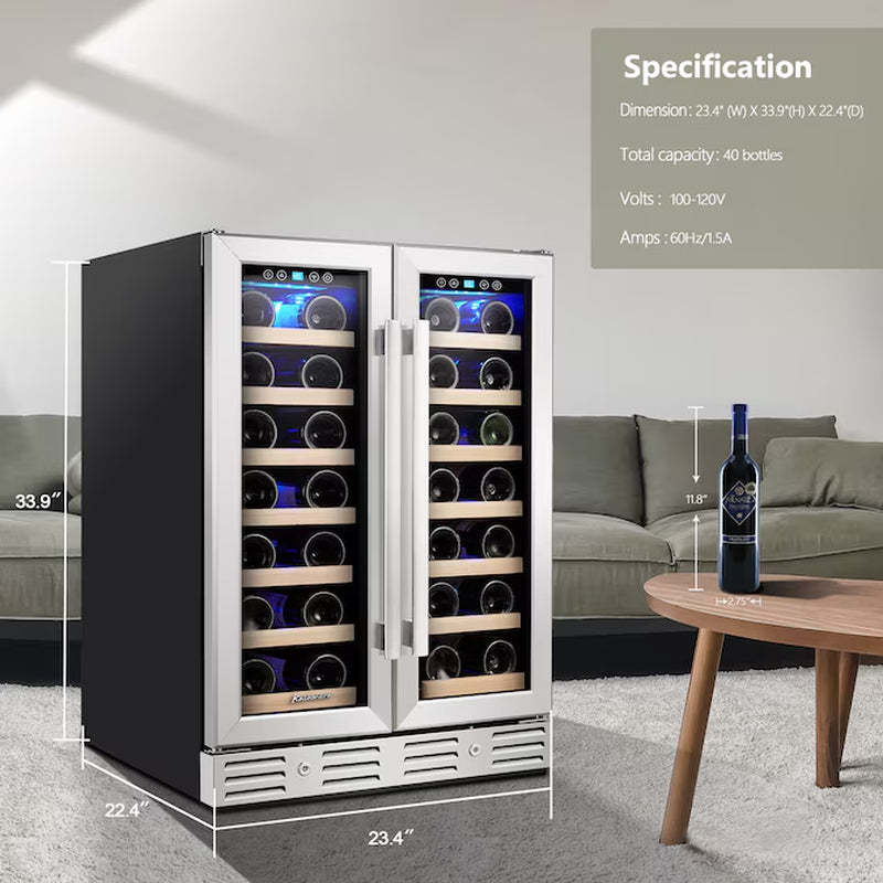 40-Bottle Dual Zone Wine Cooler – Built-In/Freestanding with Glass Door.