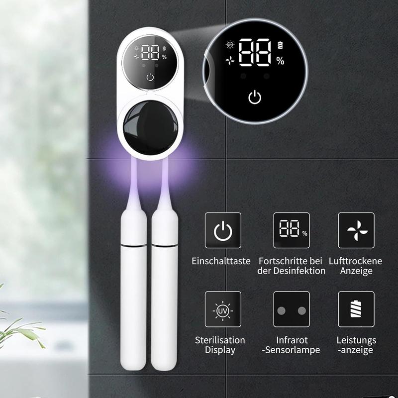 Wall-Mounted UV Toothbrush Sterilizer – Rechargeable Holder & LED Smart Screen
