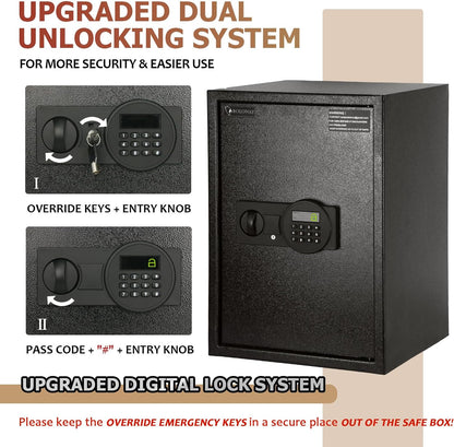 Steel Safe Box (2.2 Cubic Feet), Money Safe for Home Safe, Lock Box with Fireproof Bag for Cash Safe, Security Safety Box for Document Safe, Fireproof Safe with Key Digital Keypad Lock Black