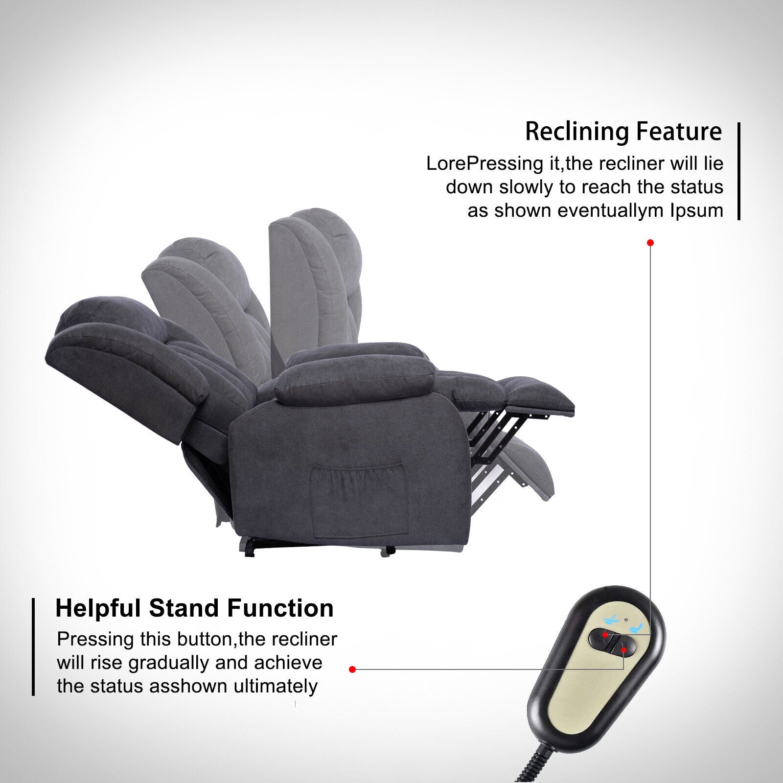 Power Lift Massage Recliner Chair for Elderly Heated Fabric Recliner Ergonomic