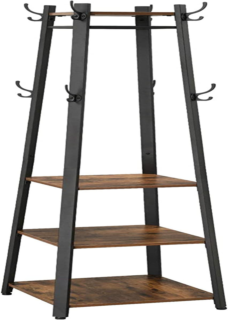 Industrial Coat Rack with 3 Shelves and Hooks