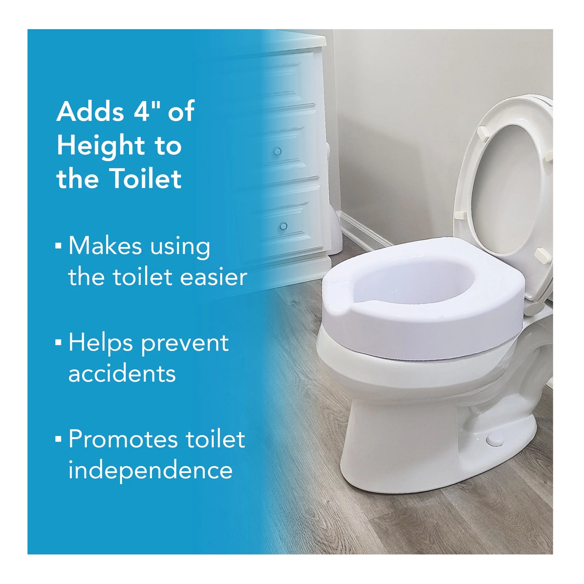 4-Inch Raised Toilet Seat with Quick Lock for Seniors, 300 Lb Weight Capacity, Slip-Resistant