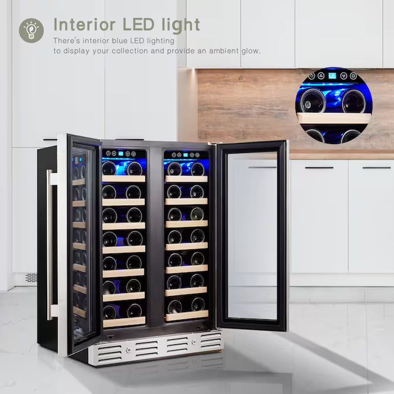 40-Bottle Dual Zone Wine Cooler – Built-In/Freestanding with Glass Door.