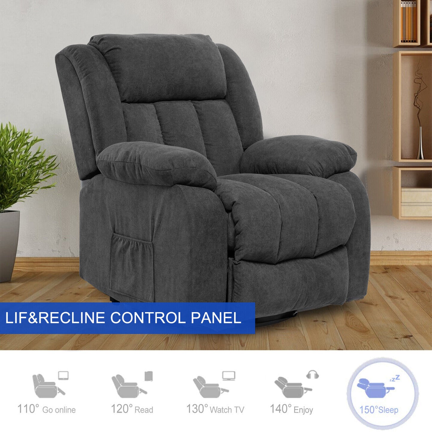 Power Lift Massage Recliner Chair for Elderly Heated Fabric Recliner Ergonomic
