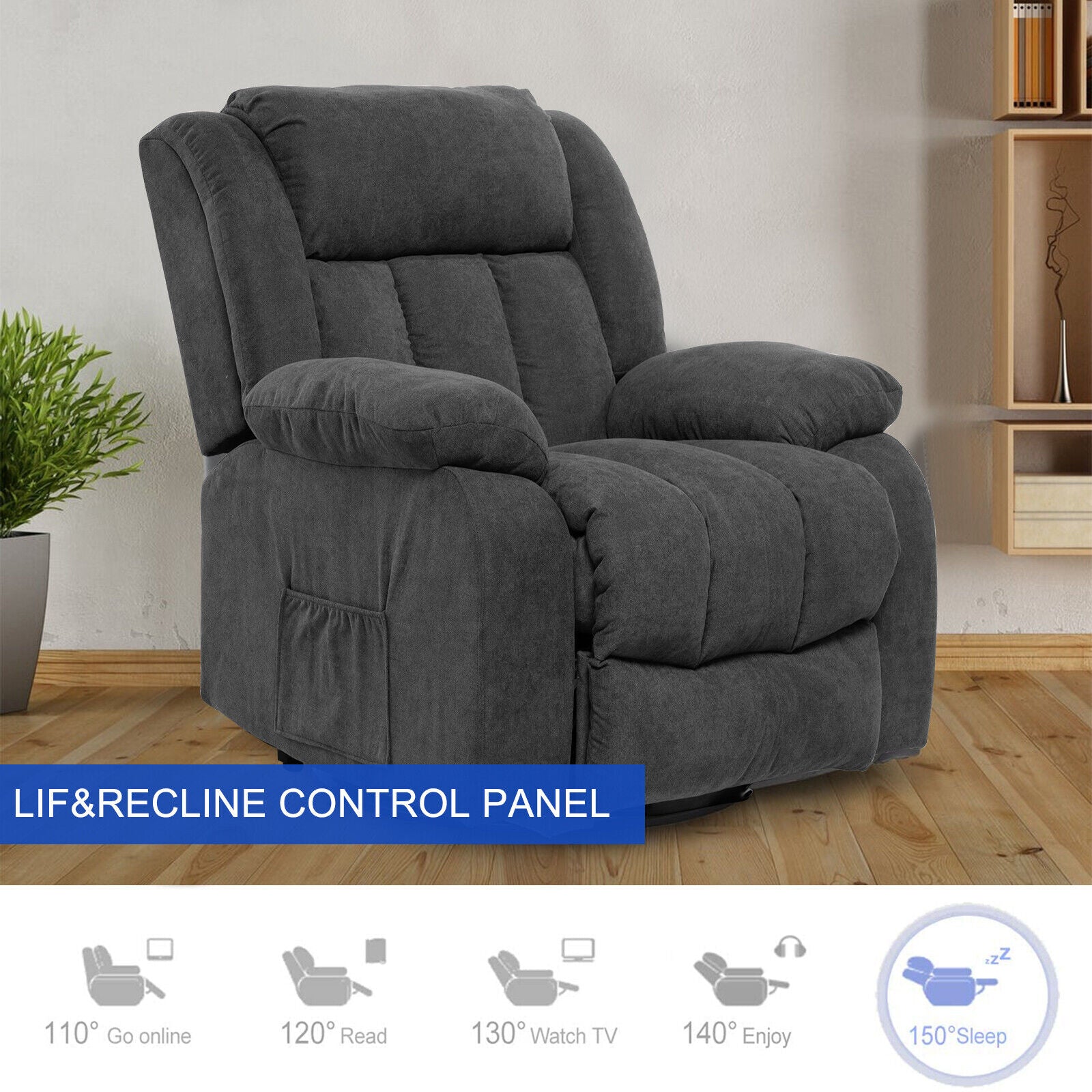 Power Lift Massage Recliner Chair for Elderly Heated Fabric Recliner Ergonomic