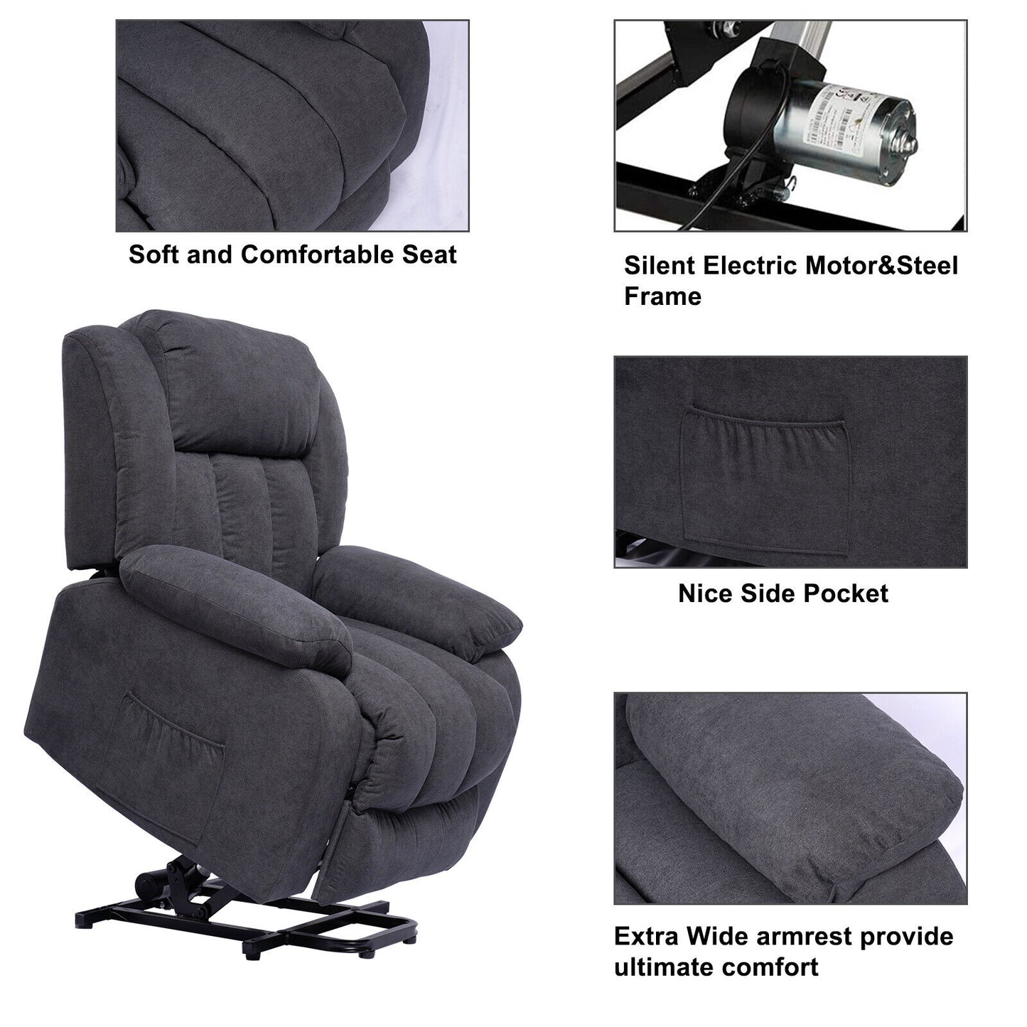 Power Lift Massage Recliner Chair for Elderly Heated Fabric Recliner Ergonomic