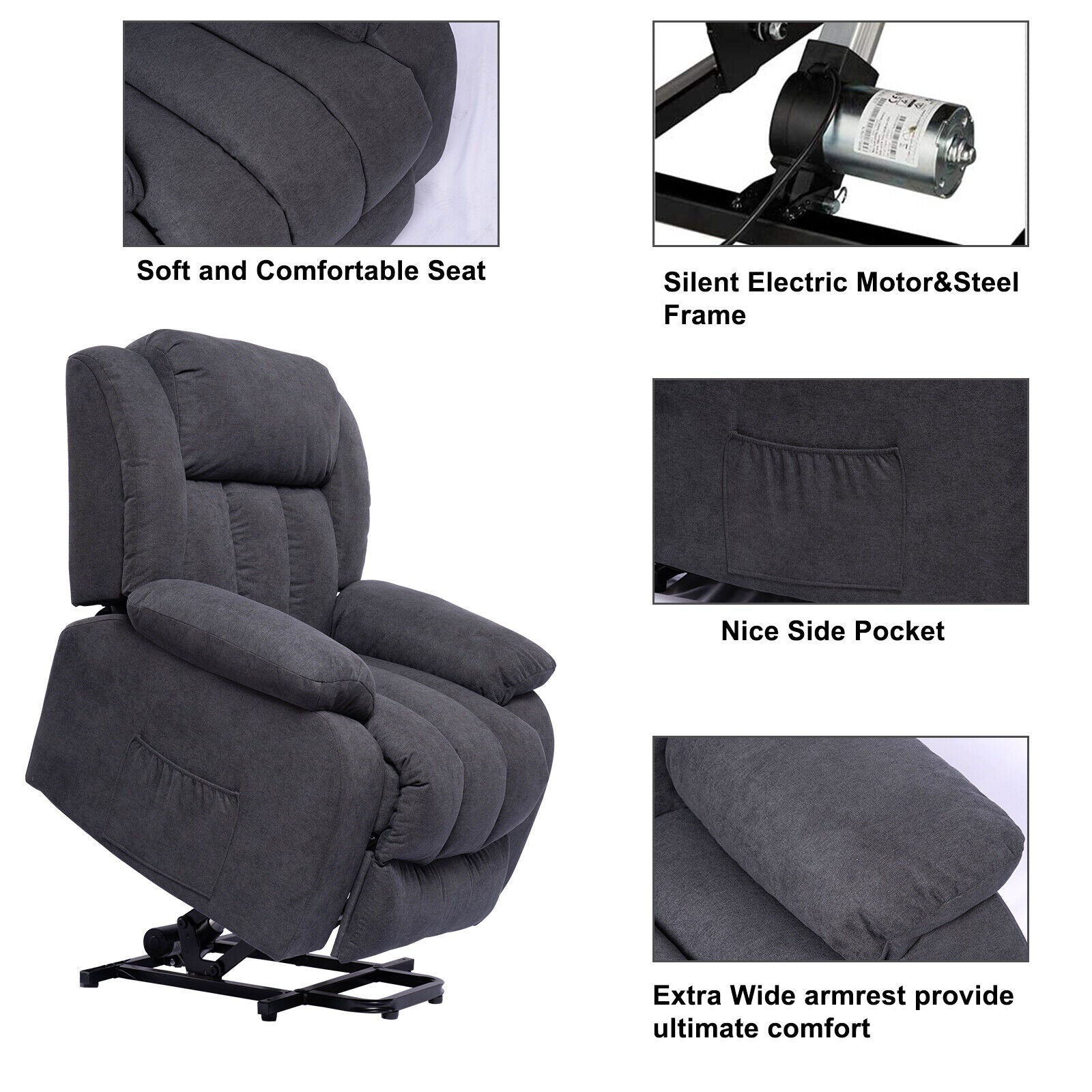 Power Lift Massage Recliner Chair for Elderly Heated Fabric Recliner Ergonomic