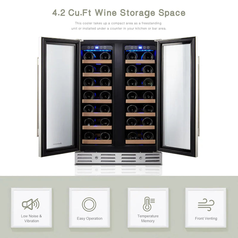 40-Bottle Dual Zone Wine Cooler – Built-In/Freestanding with Glass Door.