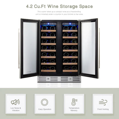 40-Bottle Dual Zone Wine Cooler – Built-In/Freestanding with Glass Door.