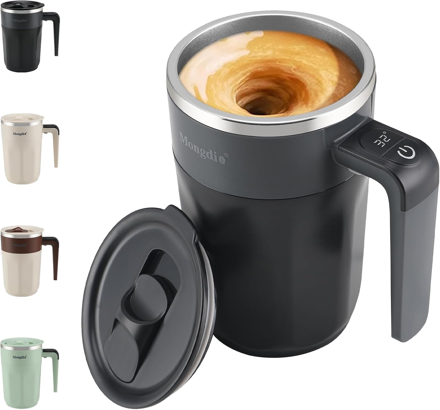 Self Stirring Coffee Mug with Temperature Display, Rechargeable Stirring Mug, Automatic Self Stirring Cup with Lid, for Coffee, Milk and Other Beverages, Green