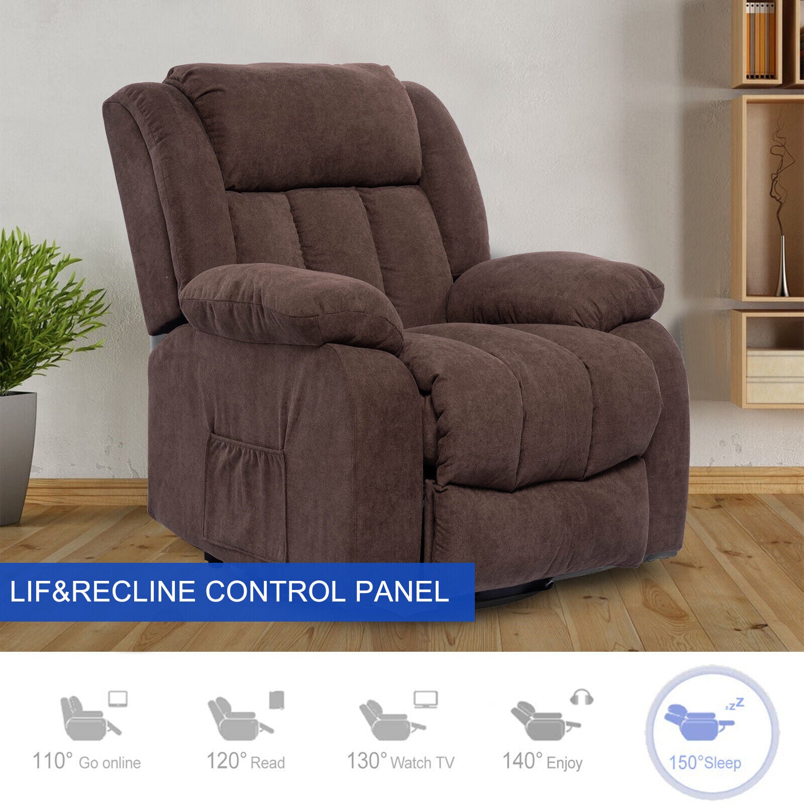 Power Lift Massage Recliner Chair for Elderly Heated Fabric Recliner Ergonomic