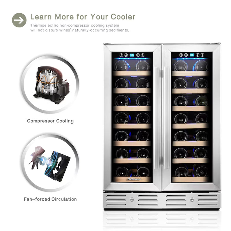 40-Bottle Dual Zone Wine Cooler – Built-In/Freestanding with Glass Door.