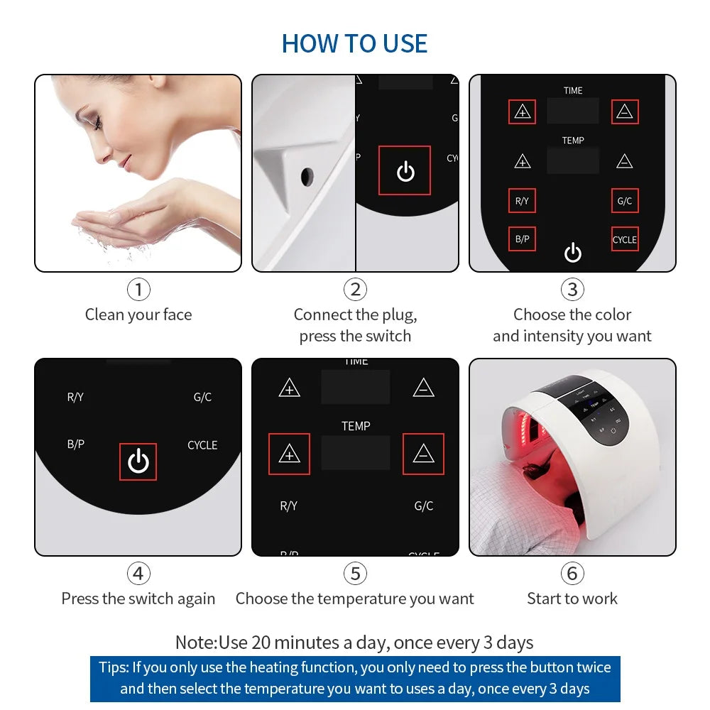 Foldable 7-Color LED Light Therapy Mask for Skin Care & Acne Treatment