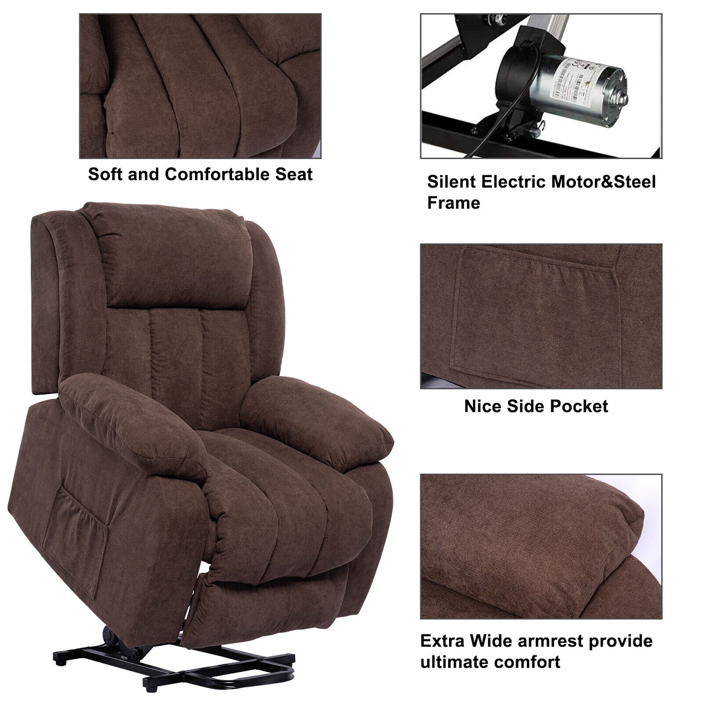 Power Lift Massage Recliner Chair for Elderly Heated Fabric Recliner Ergonomic