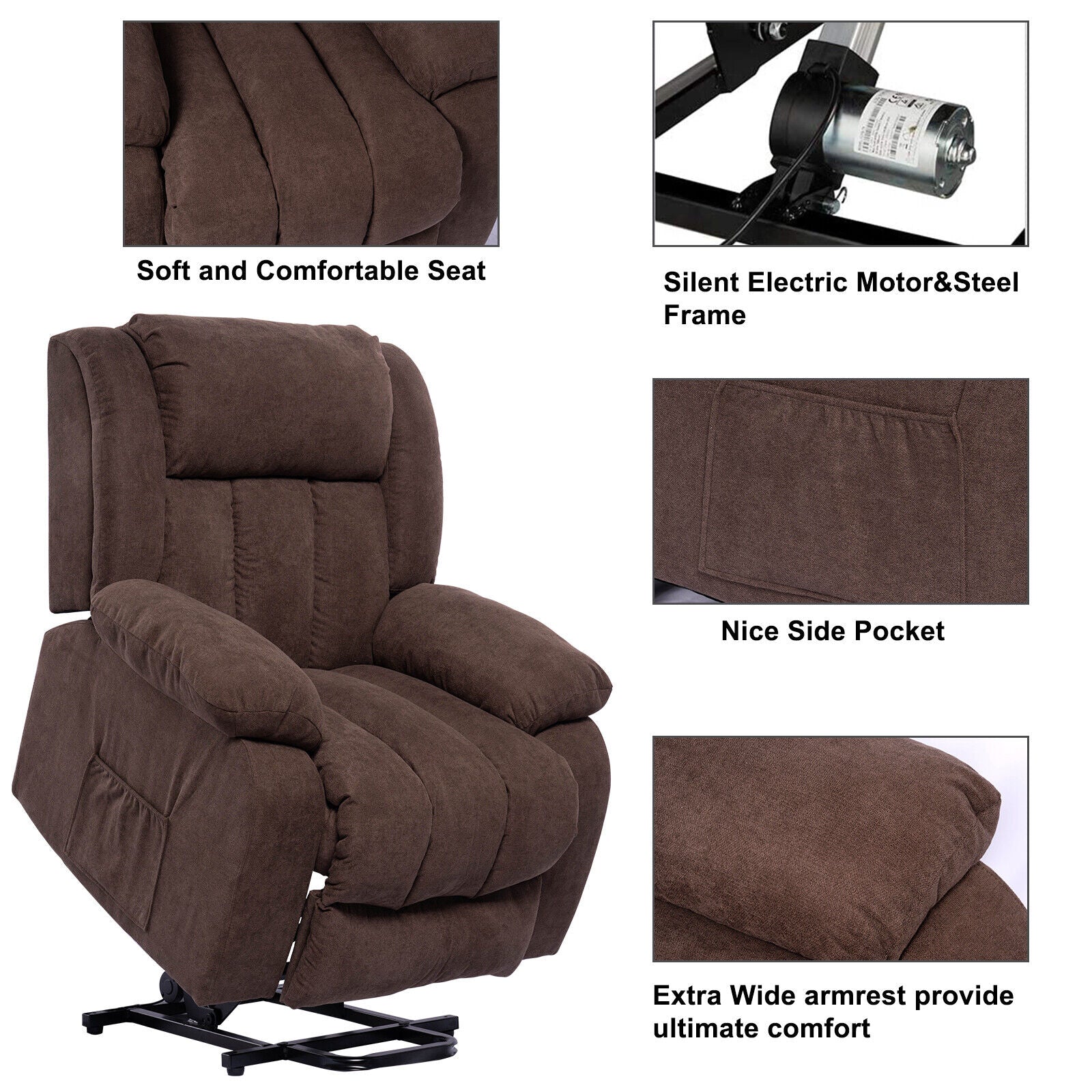 Power Lift Massage Recliner Chair for Elderly Heated Fabric Recliner Ergonomic