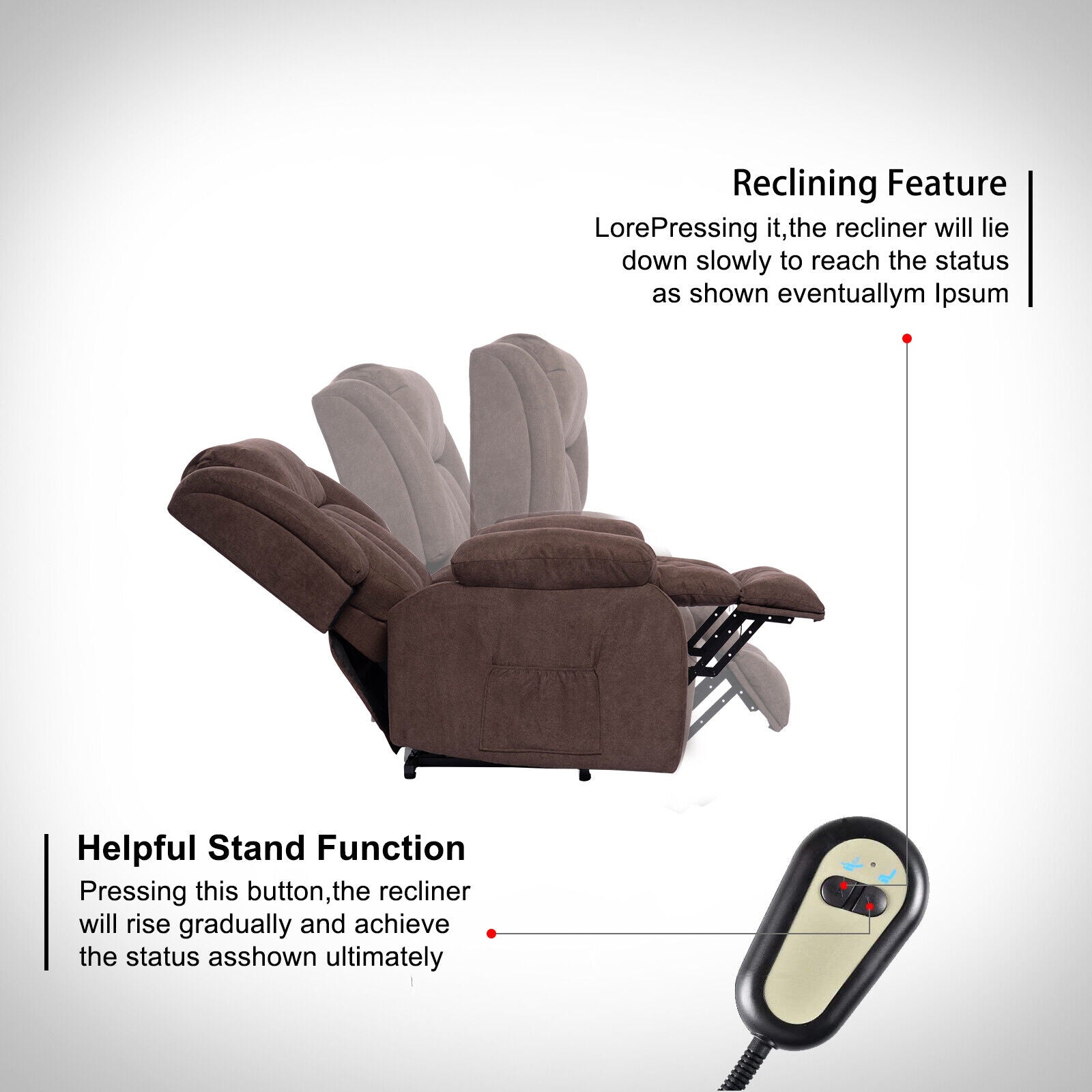 Power Lift Massage Recliner Chair for Elderly Heated Fabric Recliner Ergonomic