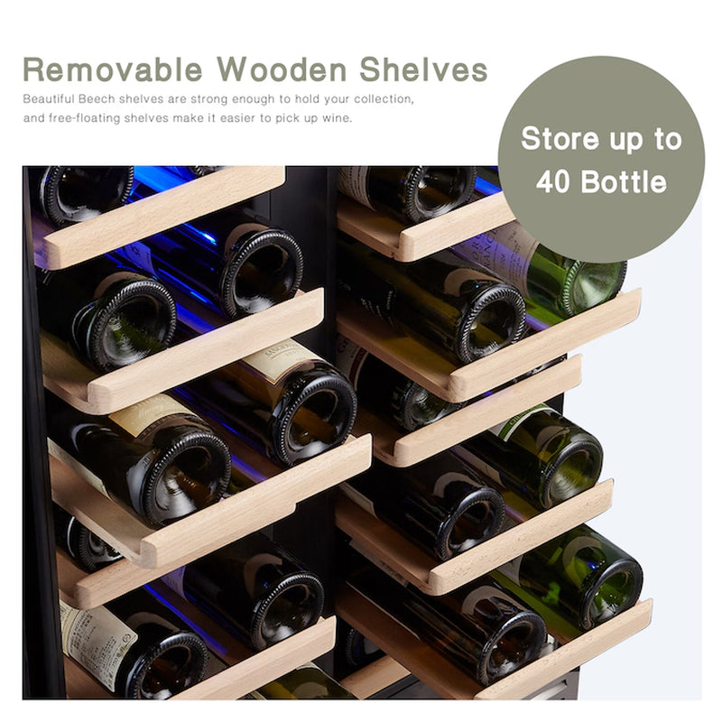 40-Bottle Dual Zone Wine Cooler – Built-In/Freestanding with Glass Door.