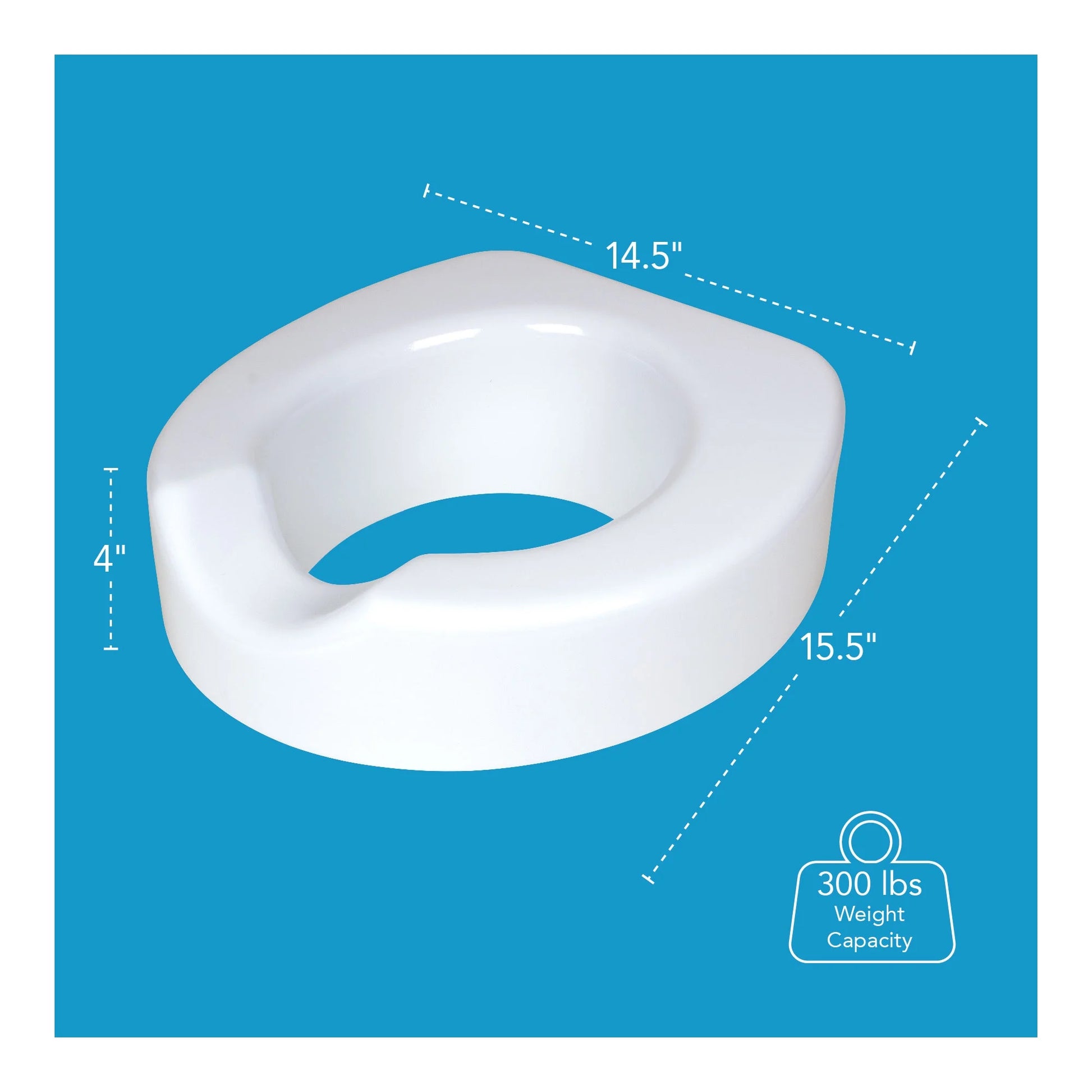 4-Inch Raised Toilet Seat with Quick Lock for Seniors, 300 Lb Weight Capacity, Slip-Resistant