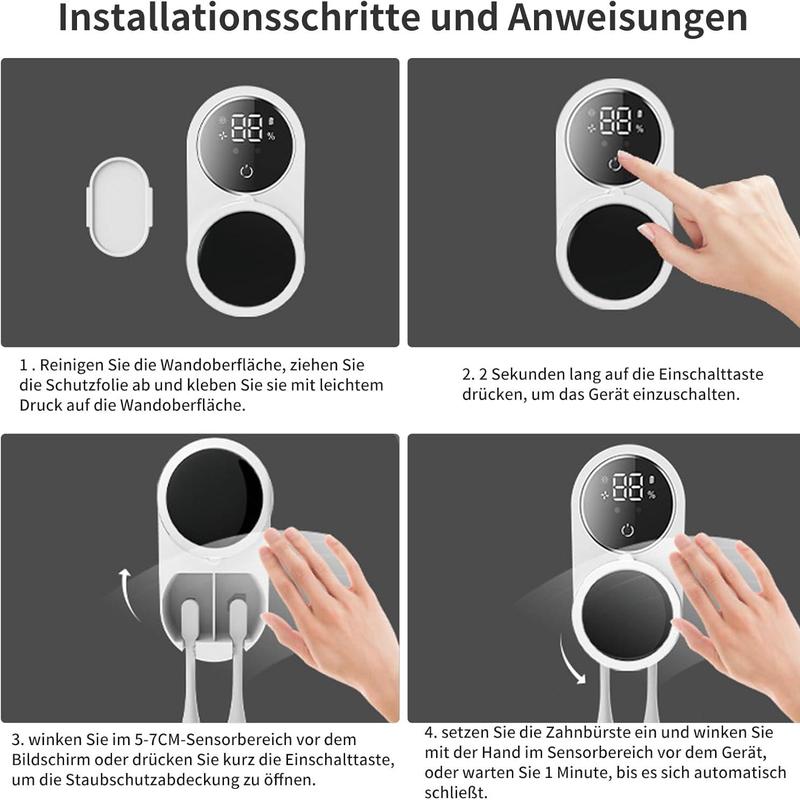 Wall-Mounted UV Toothbrush Sterilizer – Rechargeable Holder & LED Smart Screen