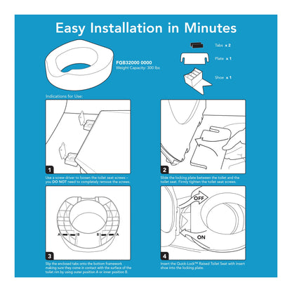 4-Inch Raised Toilet Seat with Quick Lock for Seniors, 300 Lb Weight Capacity, Slip-Resistant