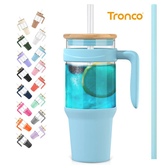 Tronco 40oz Glass Tumbler – Lid, Straw & Handle, Reusable Cup