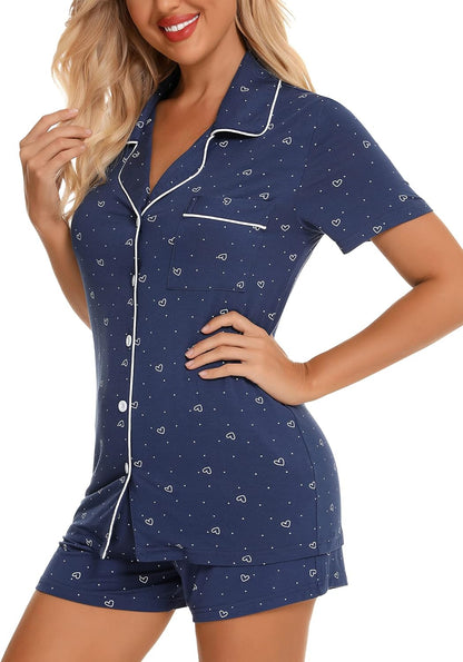 Women Pajamas Set Bride Pajamas Short Sleeve Sleepwear Button down Lounge Sets Nightwear Soft Pjs with Pockets S-XXL